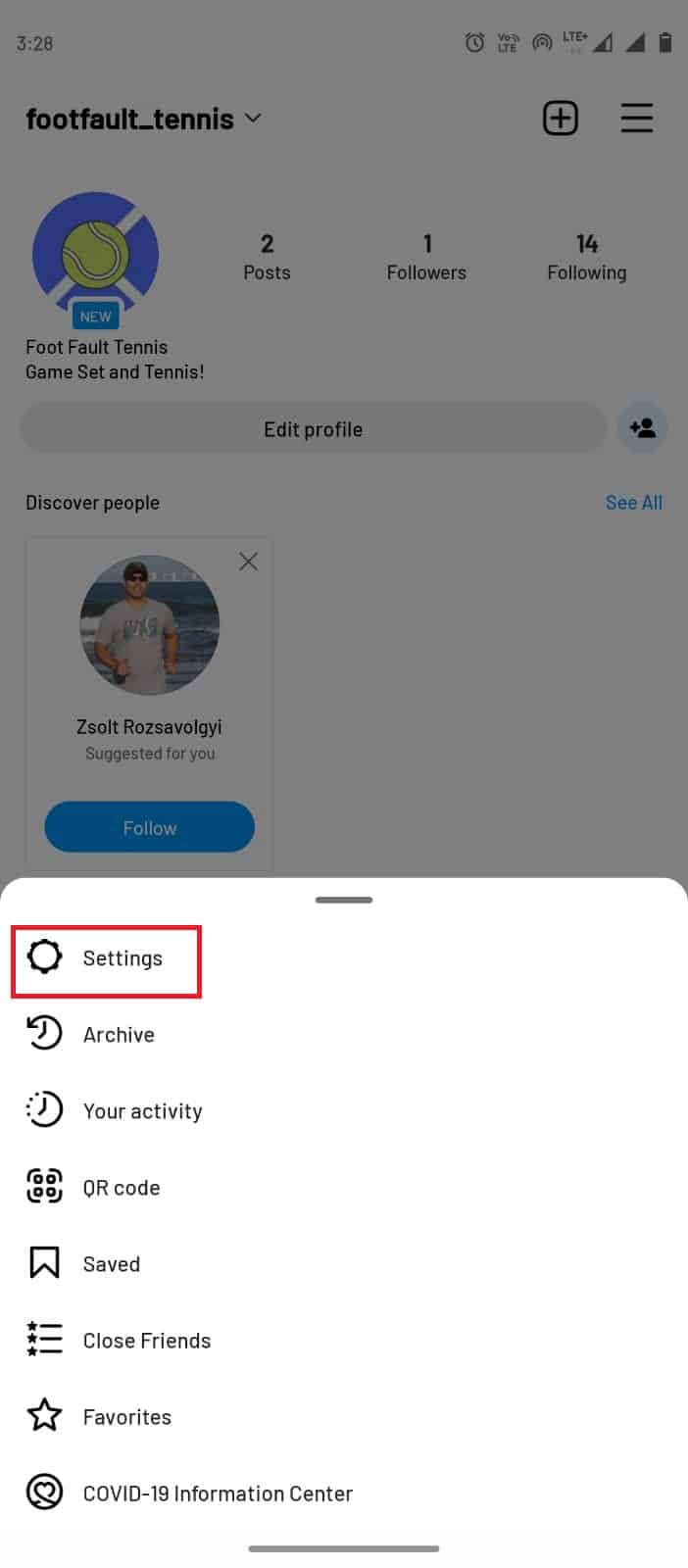 atingeți Setări. Remediați eroarea de conectare necesară pentru feedbackul Instagram