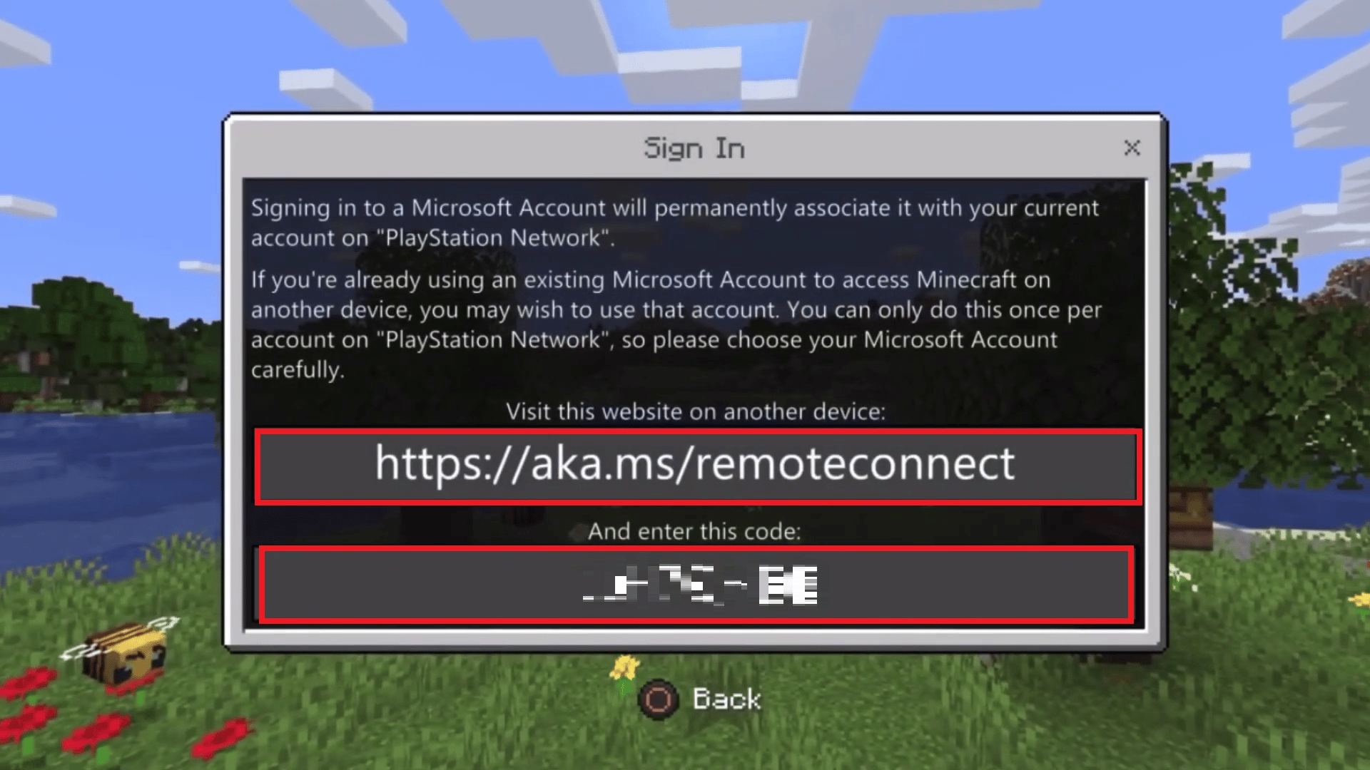Bir Microsoft Live Oturum Açma sayfası bağlantısı ve 8 basamaklı bir kod içeren Oturum Aç açılır penceresini göreceksiniz