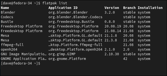 flatpakでインストール済みアプリを一覧表示