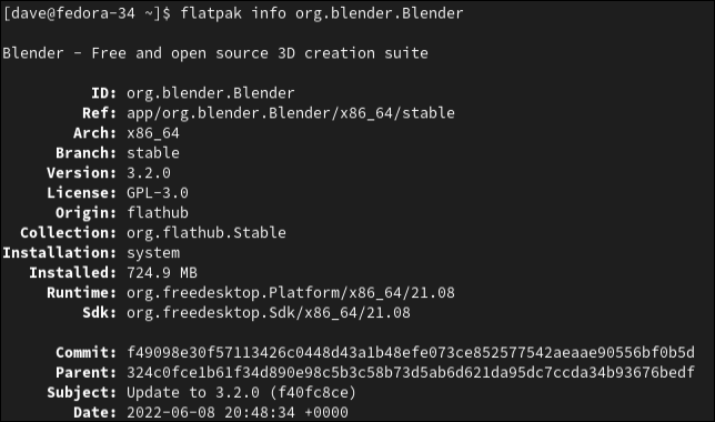 単一のflatpakアプリの詳細を表示する