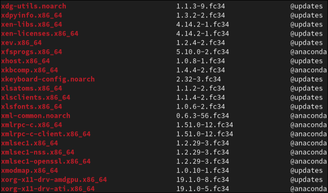 dnfからインストールされたアプリのリスト