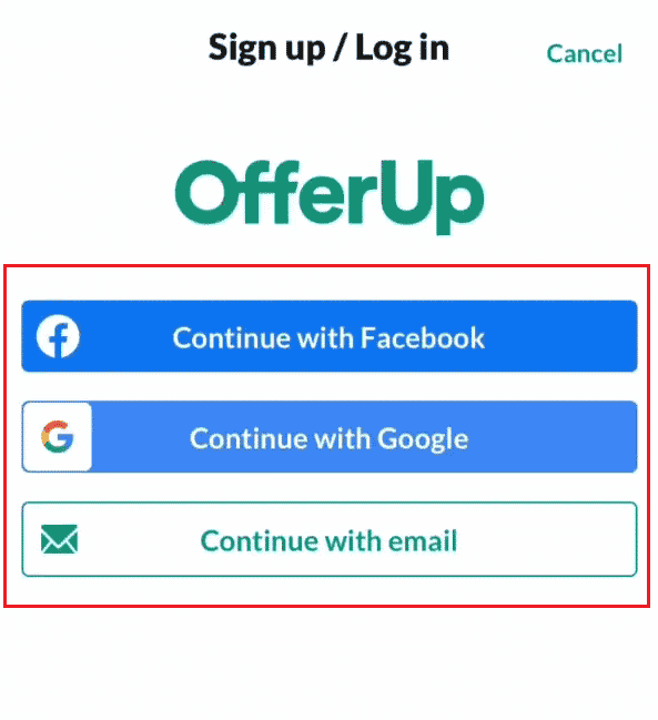 Wybierz żądaną metodę rejestracji | Jak dezaktywować konto OfferUp