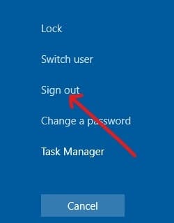 注销然后重新登录 |修复 Windows 更新卡住