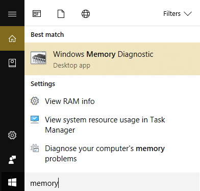 在 Windows 搜索中键入内存,然后单击 Windows 内存诊断