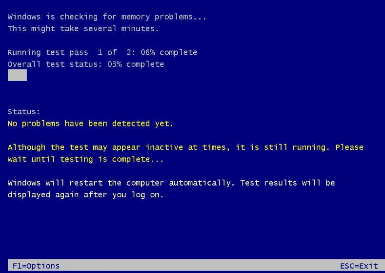 未检测到问题 | Windows 内存诊断