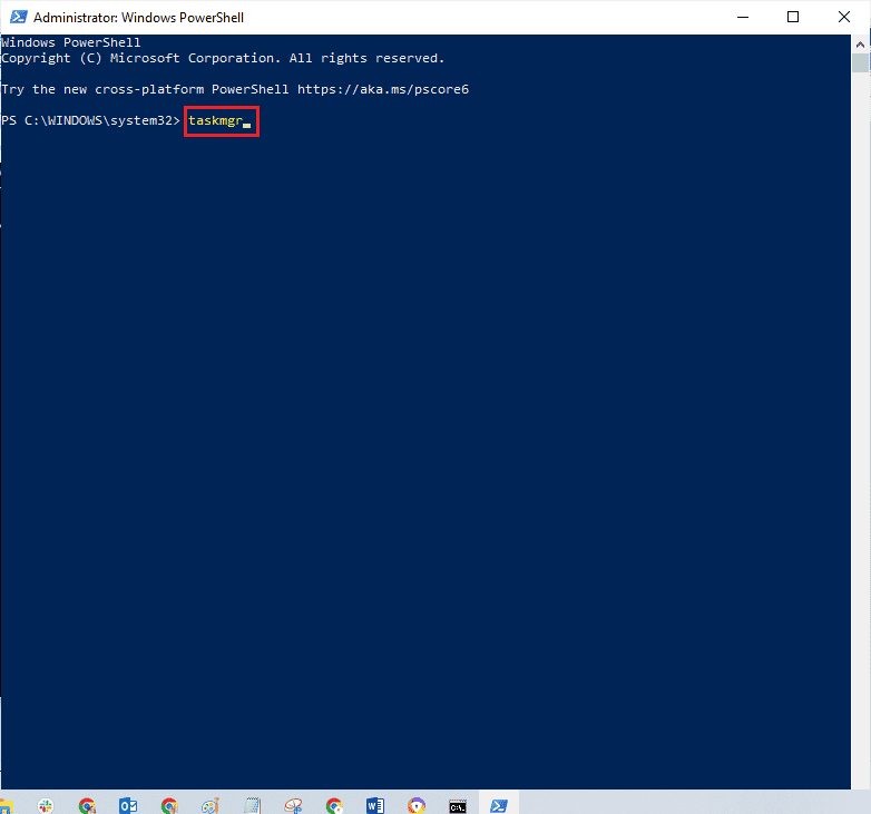 escriba taskmgr en la ventana de PowerShell