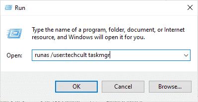 Ahora, escriba runas user Admin taskmgr en el cuadro de diálogo Ejecutar y presione Entrar.