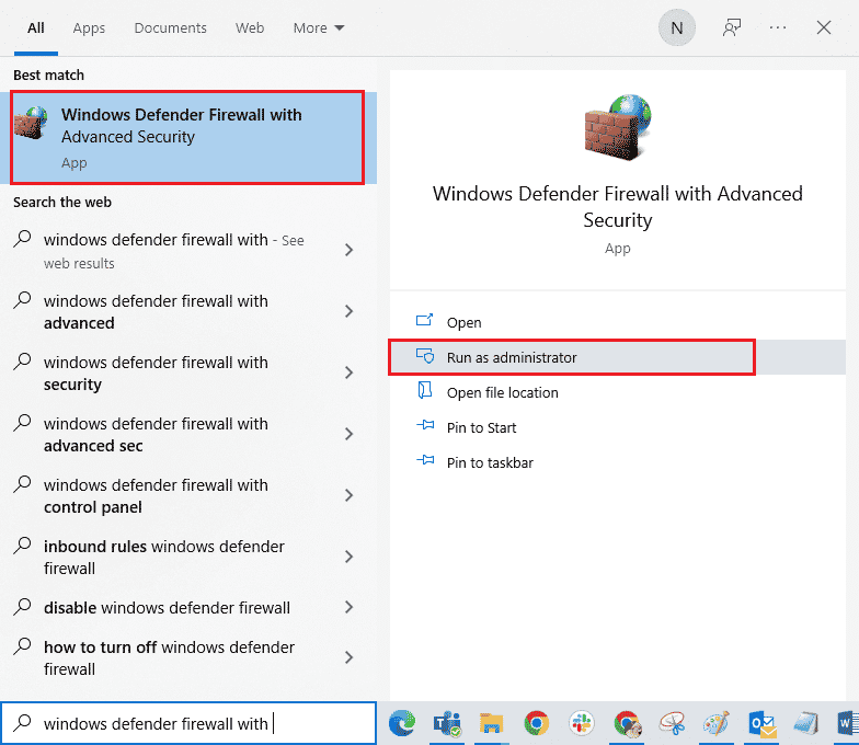ouvrir le pare-feu Windows Defender avec sécurité avancée