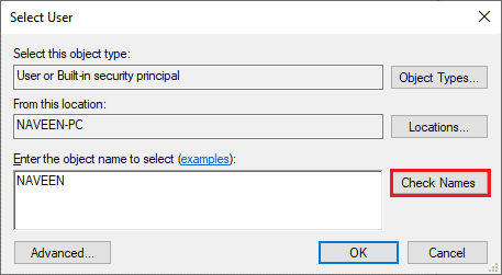 cliquez sur l'option Vérifier les noms pour authentifier le nom de l'objet. Réparer Avast continue de s'éteindre