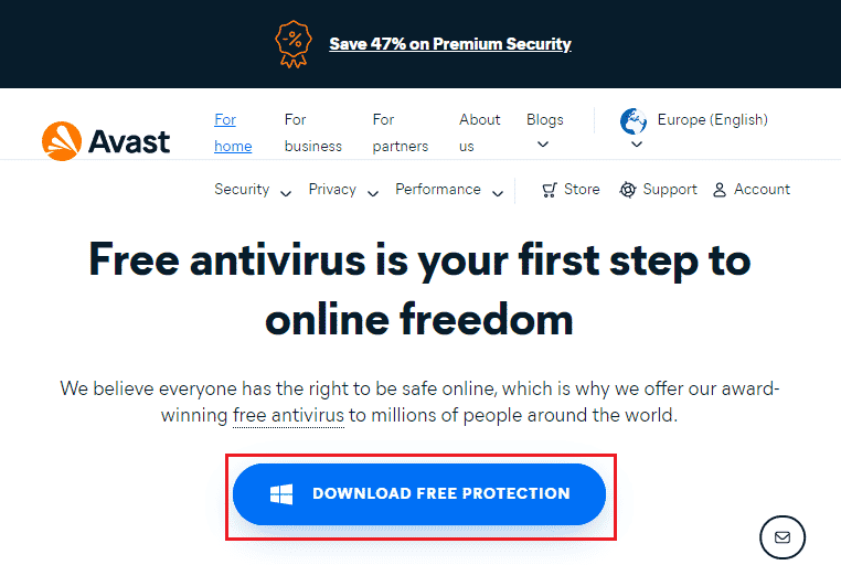 Visitez ce lien officiel Avast, puis cliquez sur TÉLÉCHARGER LA PROTECTION GRATUITE pour télécharger la dernière application Avast Antivirus,