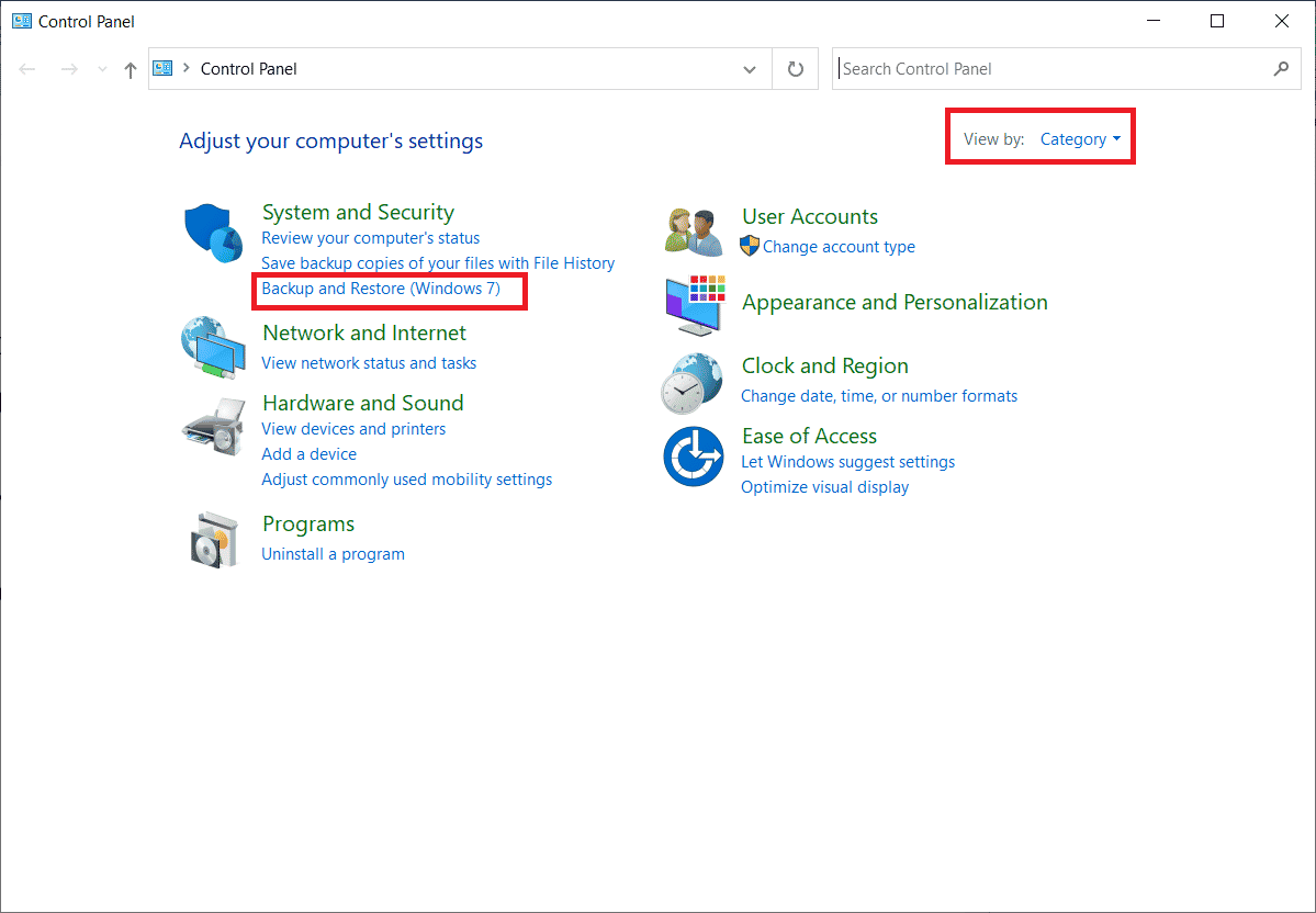 Klik Cadangkan dan Pulihkan Windows. Perbaiki tidak dapat memulihkan drive sistem PC Anda terlalu kecil Masalah