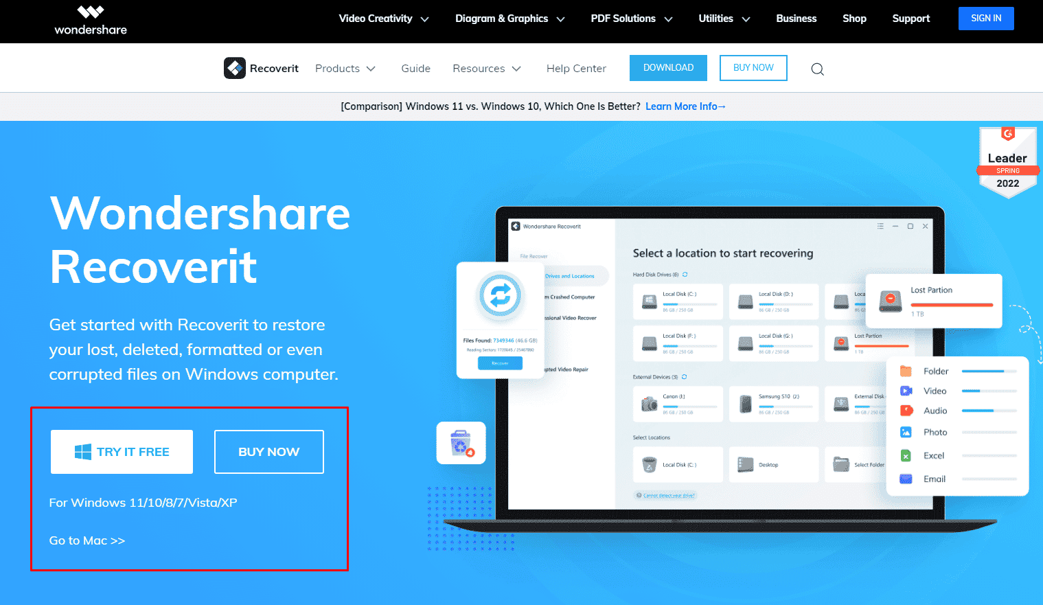 Kunjungi situs web Wondershare Recoverit di browser Anda dan unduh di PC Anda