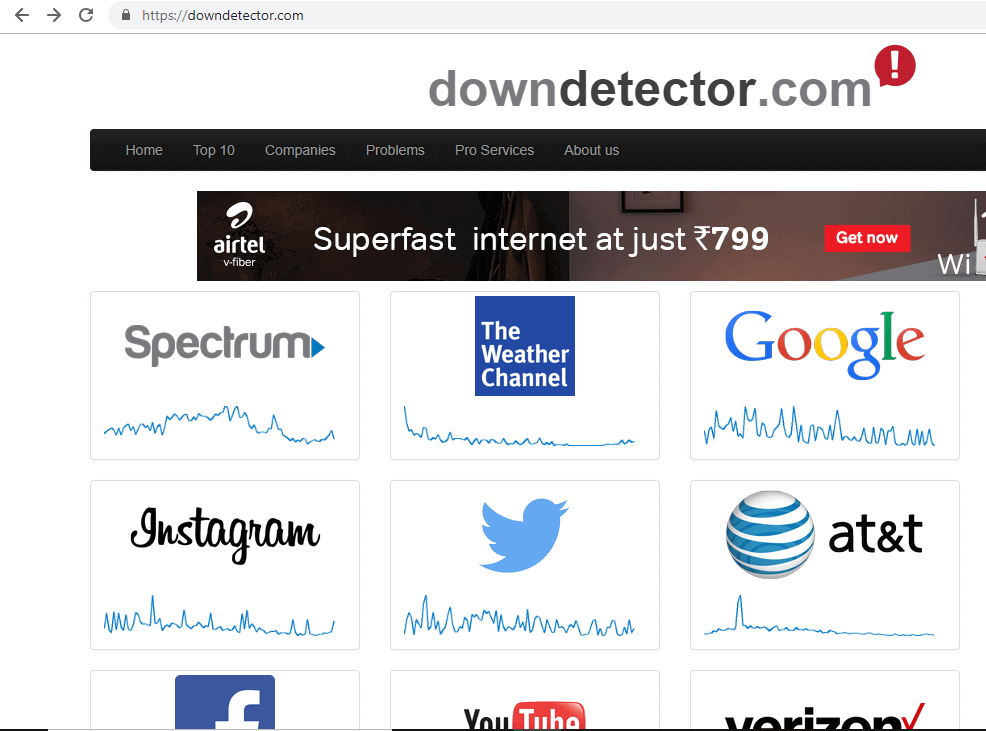 使用任何浏览器打开网站 downdetector.com