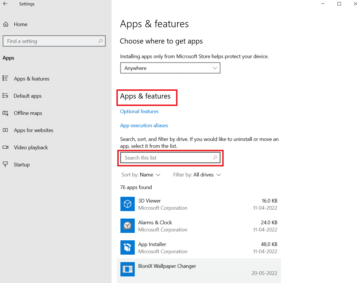 Cari perangkat lunak Adobe dari daftar di bawah Aplikasi dan fitur