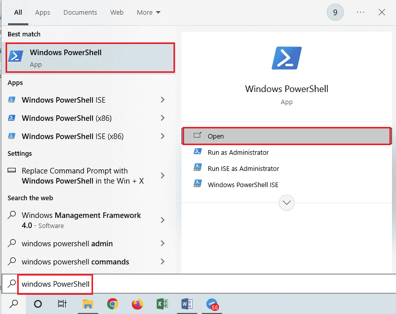 افتح Windows PowerShell