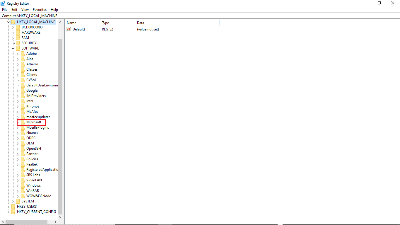 افتح مجلد مفاتيح Microsoft