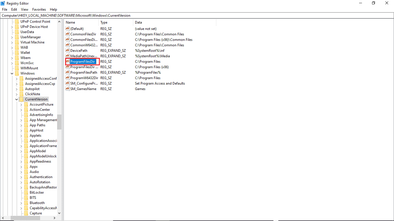 حدد موقع ProgramFilesDir. إصلاح خطأ تحديث Windows 10 0xc1900204
