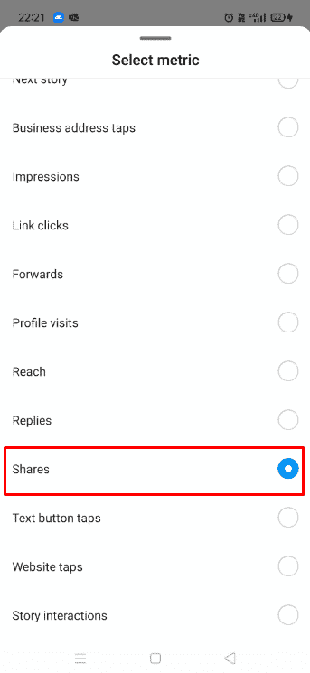 Wählen Sie Freigaben aus dem Dropdown-Menü | So sehen Sie, wer Ihre Instagram-Story geteilt hat