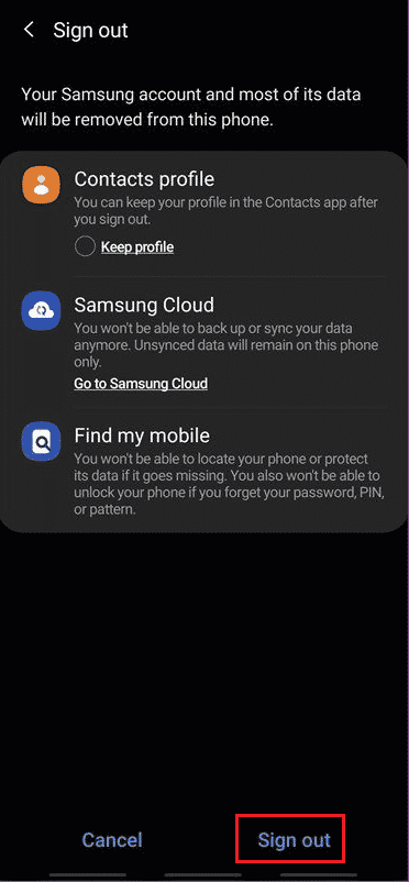 Atingeți Deconectați-vă | schimbați-vă numărul de telefon pe contul Samsung