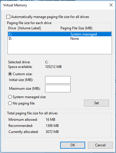 单击自定义尺寸选项 |修复任务栏搜索在 Windows 10 中不起作用