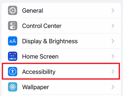 下にスワイプして[ユーザー補助]オプションをタップします| iPhoneでスクリーンショットを無効にする方法