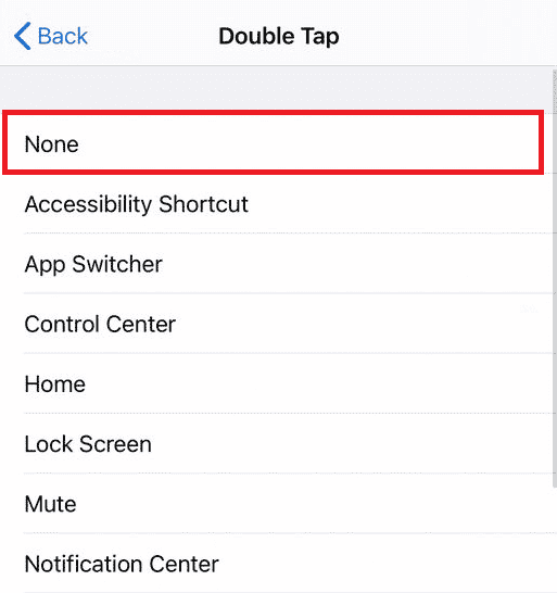 [なし]オプションをタップします| iPhoneでスクリーンショットを無効にする方法
