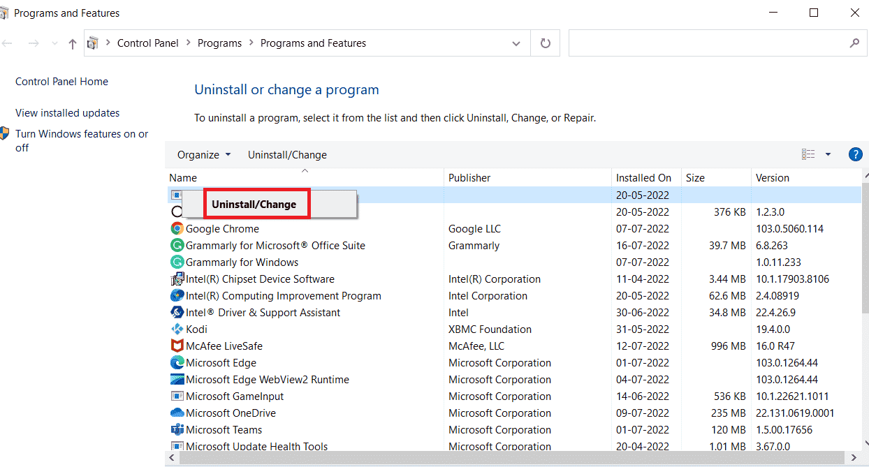 În meniul Programe și caracteristici, localizați Arma 3 și faceți clic dreapta pe el pentru a-l dezinstala | Remediați eroarea de memorie de referință Arma 3 în Windows 10
