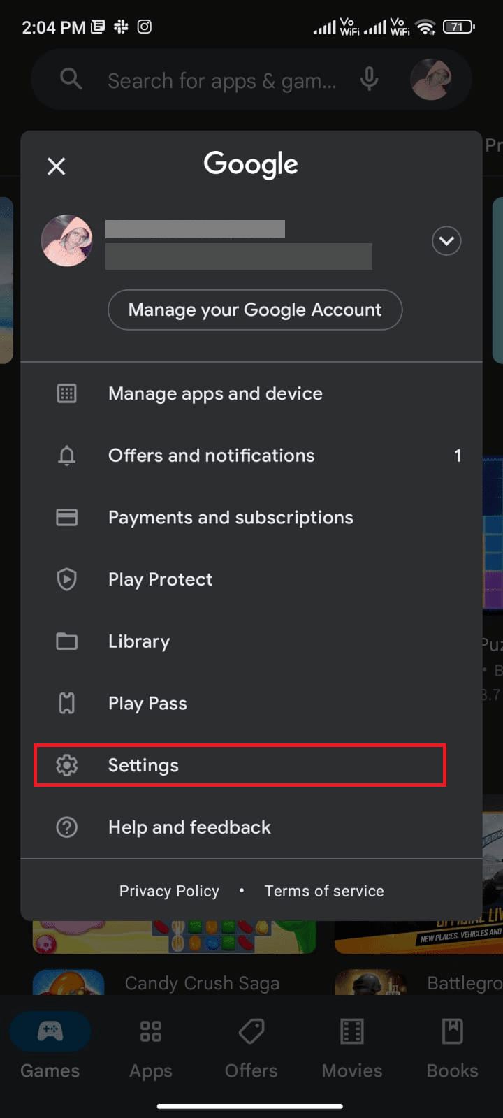 次に、[設定]をタップします。 | AndroidのGooglePlayエラーコード495を修正