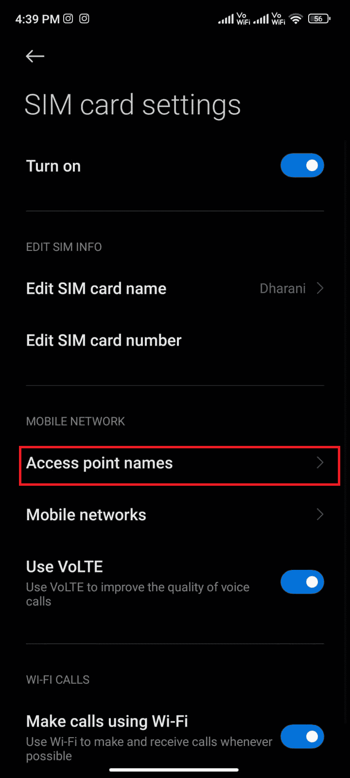 次に、アクセスポイント名をタップします| AndroidのGooglePlayエラーコード495を修正