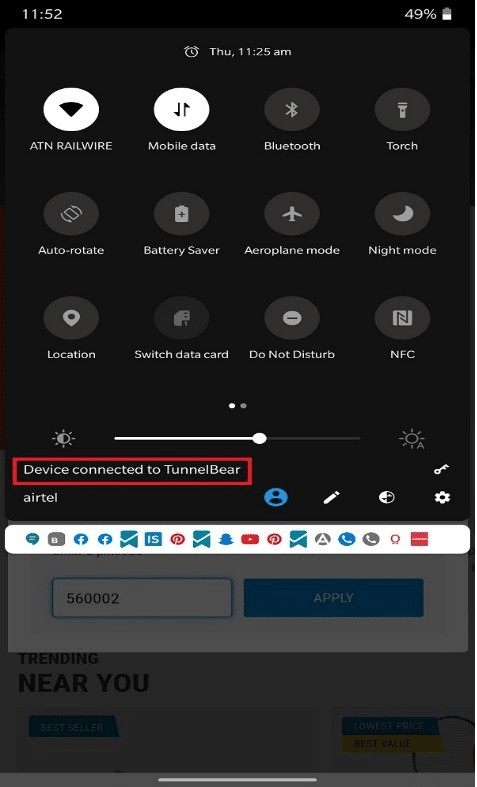 デバイスがTunnelBearに接続されていることが表示されます。 Androidでブロックされたサイトにアクセスする方法