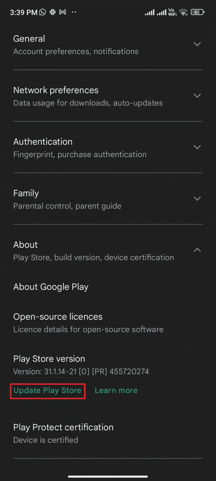 Playストアを更新する| AndroidのGooglePlayエラーコード495を修正