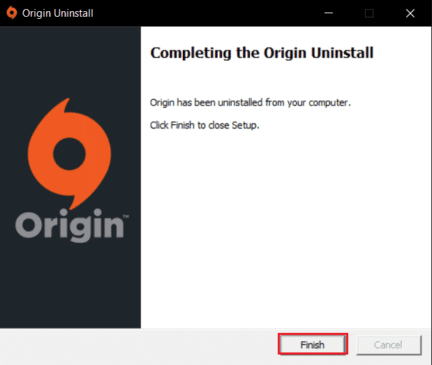 fare clic su Fine per completare la disinstallazione di Origin. Risolto l'errore di origine 0xc00007b