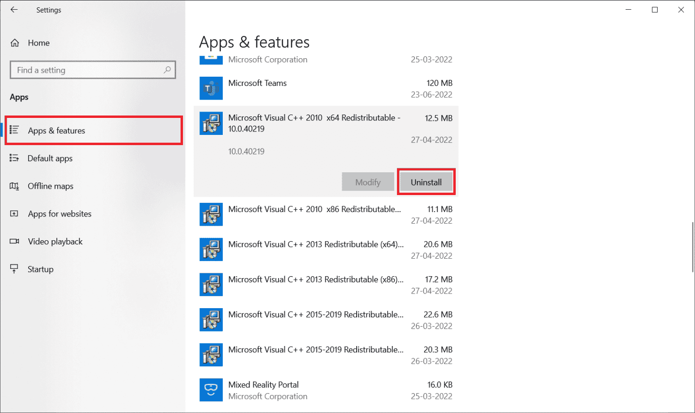 Disinstallare il programma Microsoft Visual C plus plus. Correggi l'errore Origin 0xc00007b in Windows 10