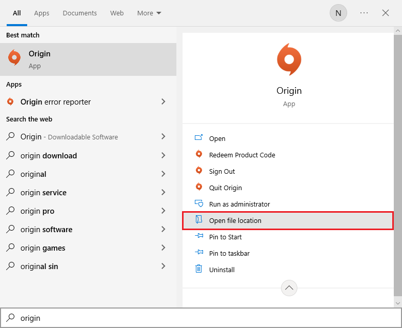 aprire il percorso del file di origine. Correggi l'errore Origin 0xc00007b in Windows 10