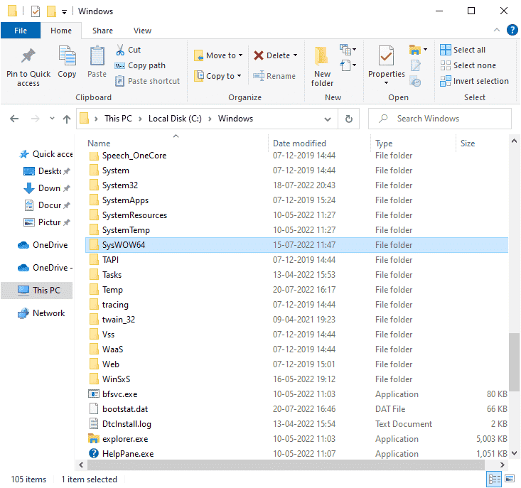 segui il percorso del file mostrato di seguito per accedere a una cartella denominata System 32 o SysWOW64 a seconda dell'architettura del tuo sistema