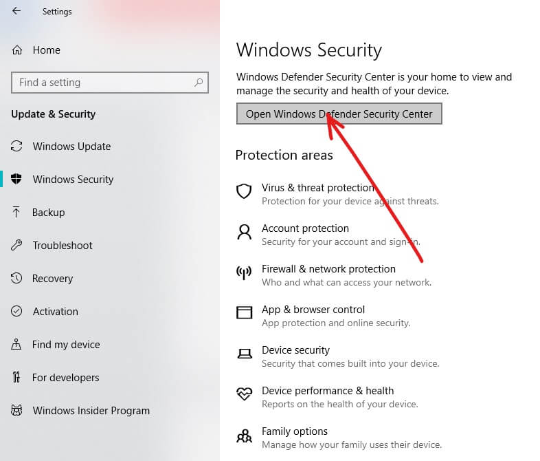 单击打开 Windows Defender 安全中心单击打开 Windows Defender 安全中心