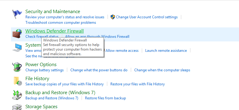 在系统和安全下单击 Windows Defender 防火墙
