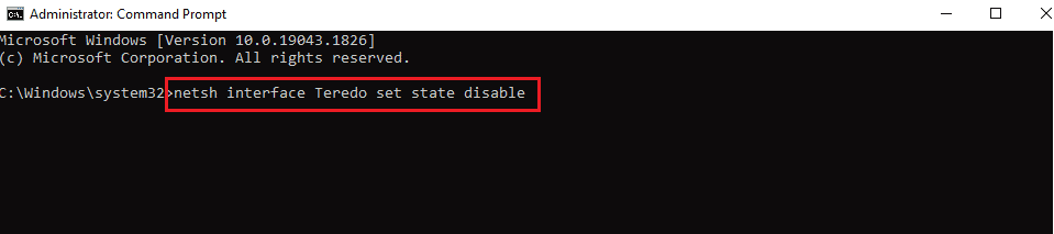 netsh interface Teredo setstatedisableと入力します
