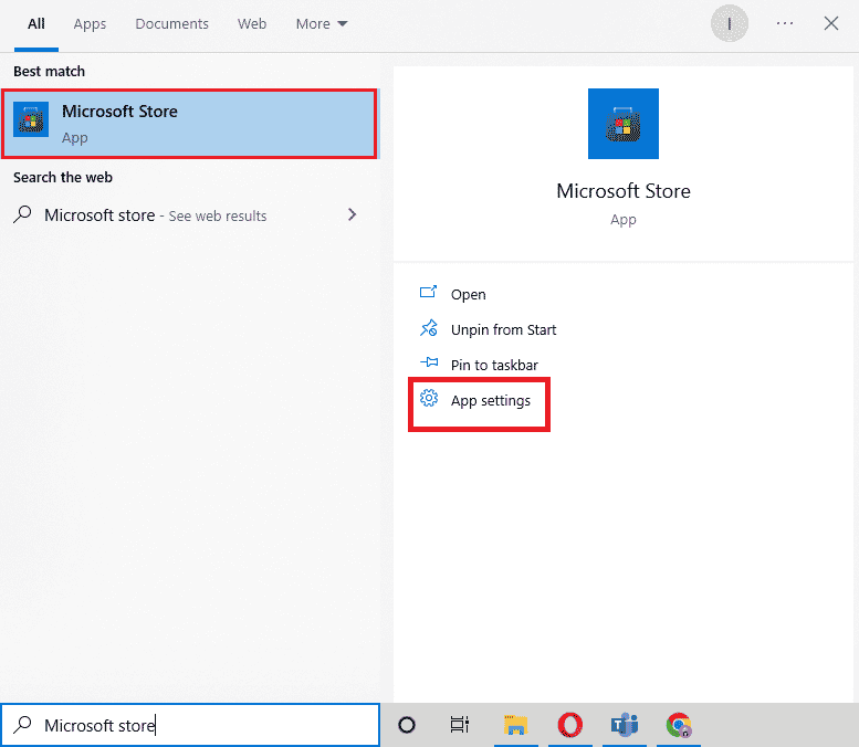 MicrosoftStoreアプリの設定を開く