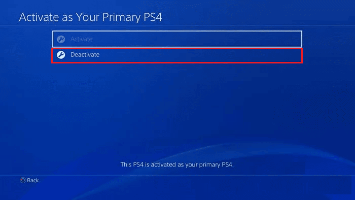 Klicken Sie auf die Option Deaktivieren | Wie entferne ich mein PSN-Konto von einer anderen PS4
