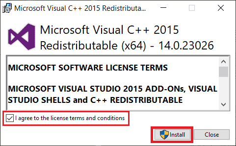 Ikuti petunjuknya dan instal versi terbaru Microsoft Visual C plus plus Runtime