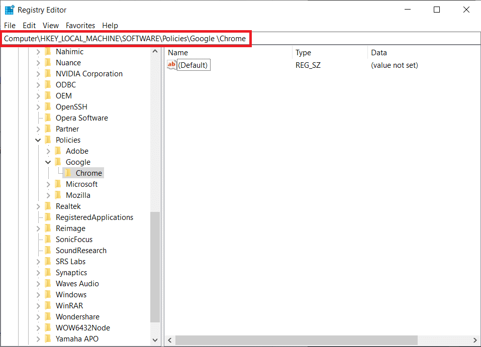 buka folder kebijakan lalu buka google lalu folder chrome. Perbaiki Alat Reporter Perangkat Lunak Penggunaan CPU Tinggi di Windows 10