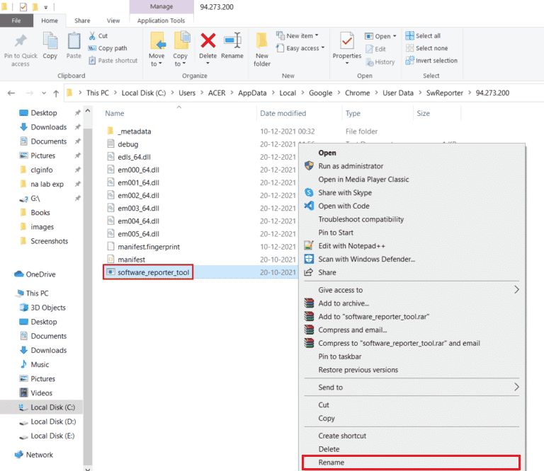 klik pada opsi Ganti Nama. Perbaiki Alat Reporter Perangkat Lunak Penggunaan CPU Tinggi di Windows 10