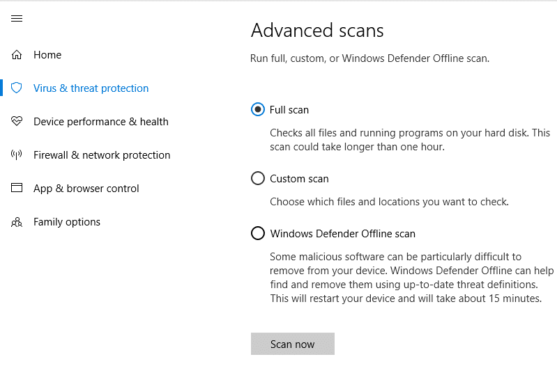 Escriba Windows Defender en la barra de búsqueda de Windows | Arreglar Desktop Window Manager High CPU (DWM.exe)