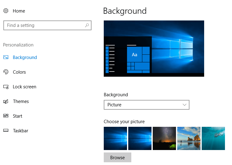 Cambia tu tema y fondo de pantalla actuales | Arreglar Desktop Window Manager (DWM.exe) CPU alta