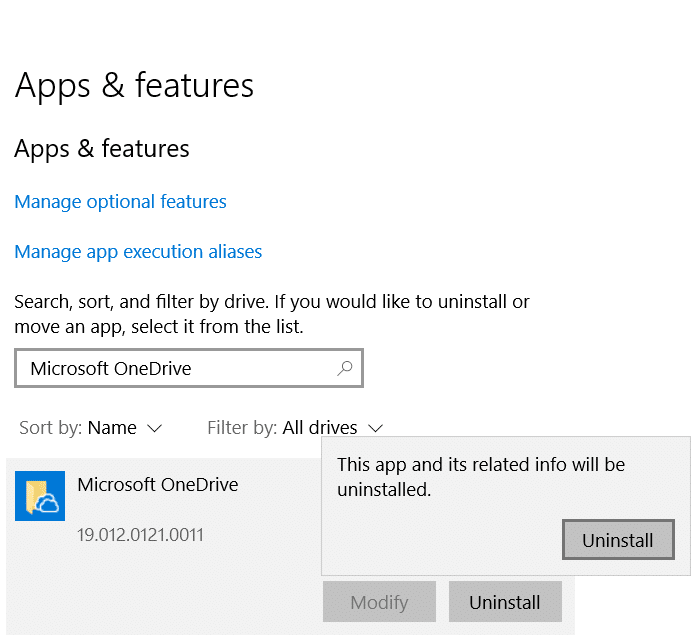 Haga clic en Desinstalar en Microsoft OneDrive | Arreglar Desktop Window Manager High CPU (DWM.exe)