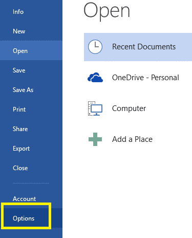 Abra cualquier producto de MS Office y haga clic en la opción Archivo en la esquina izquierda