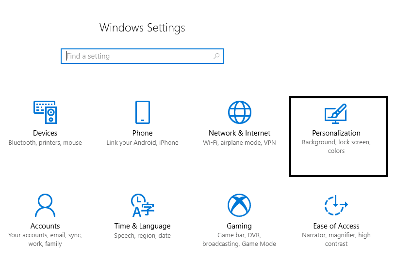 Seleccione Personalización desde la configuración de la ventana