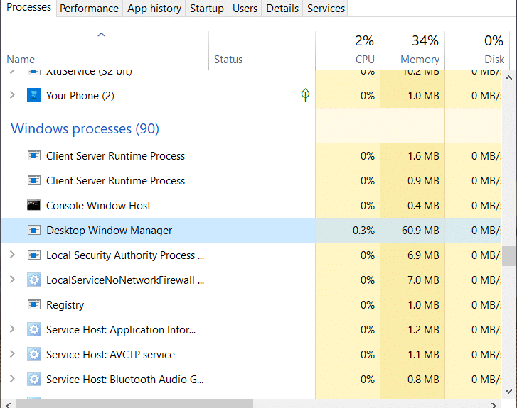 Arreglar Desktop Window Manager (DWM.exe) CPU alta
