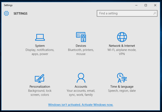 Windows10設定アプリ。